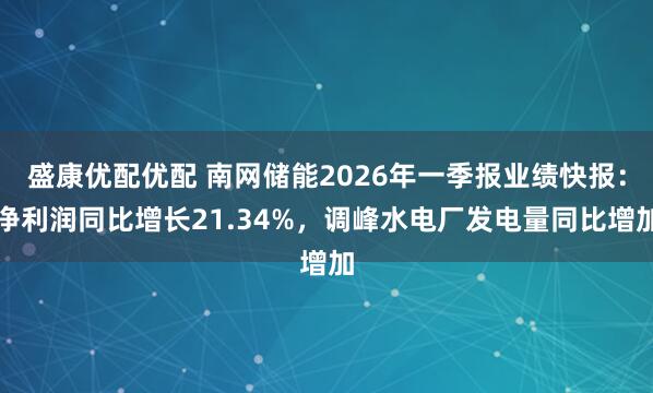 盛康优配优配 南网储能2026年一季报业绩快报：净利润同比增长21.34%，调峰水电厂发电量同比增加