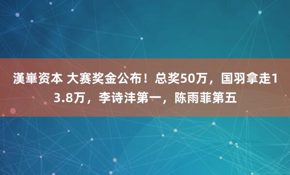 漢崋资本 大赛奖金公布！总奖50万，国羽拿走13.8万，李诗沣第一，陈雨菲第五